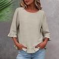 thumbnail image 5 of Yievot Womens Summer Tops Flowy Ruffle 3/4 Sleeve Dressy Casual Blouses Crew Neck Trendy Work Blouses, 5 of 5