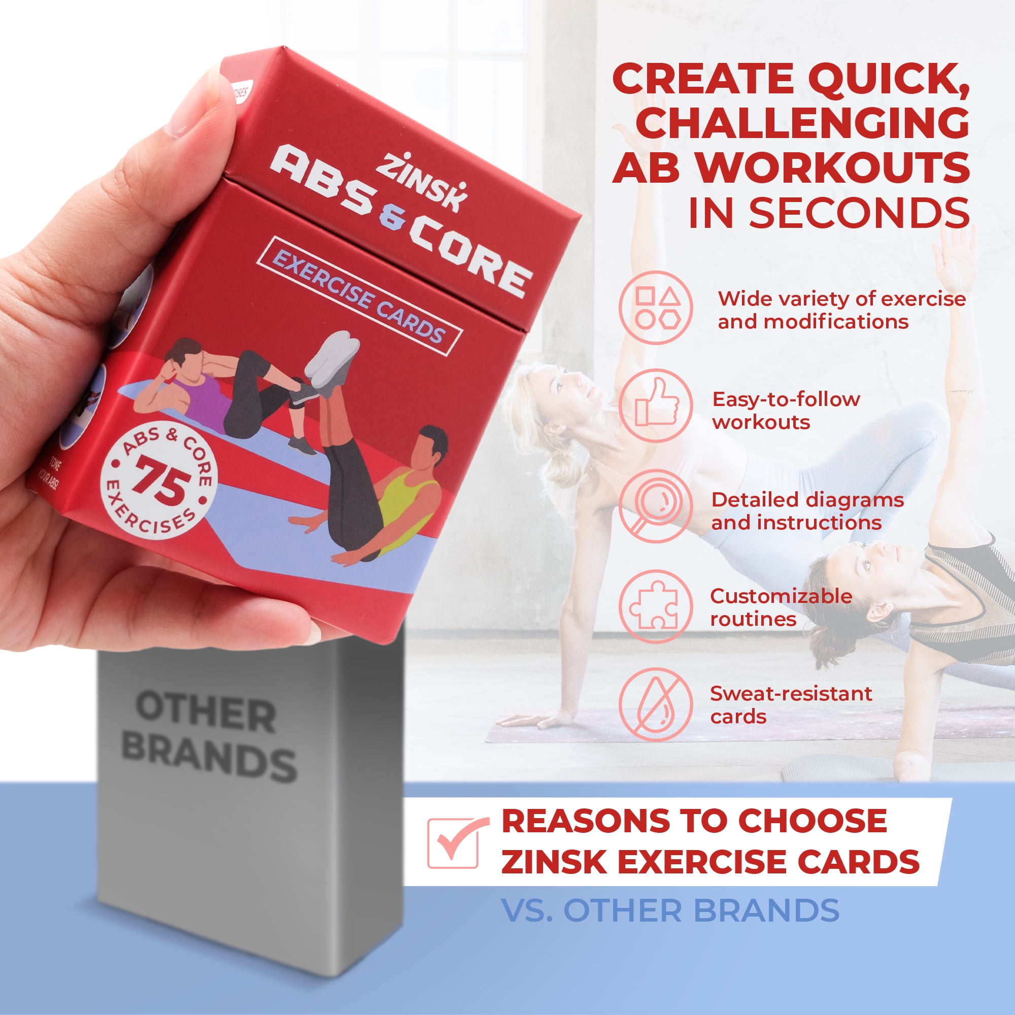 Abs and Core Exercise Cards – 75 Workout Cards to Help Build Core