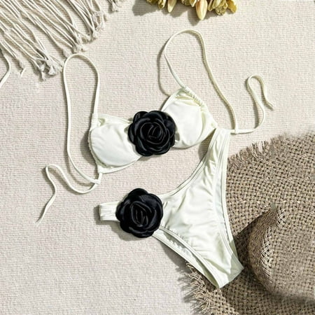 Seasonal Savings  Women s 2-Piece Rose Bikini Swimsuit  Spaghetti Strap  High-Waisted Bathing Suit  Elegant Beachwear  Trendy Poolside Swimwear for Women | Sopatenor  Gray XL