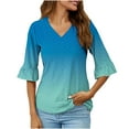 thumbnail image 3 of DDAPJ pyju 3/4 Length Sleeve Womens Tops Dressy Casual Blouses for Women Trendy V Neck T Shirts Summer Clothes Ofertas relámpago Blue S, 3 of 6