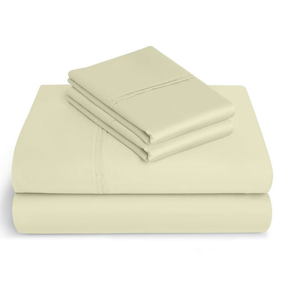 Short Queen Size Giza Sheets - Premium 400-Thread-Count Soft 100% Pure Giza Egyptian Cotton 4PC Bed Sheet Set, 24" Inches Deep Pockets - Ivory