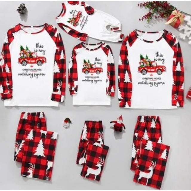 2023 New Christmas Parent-child Matching Clothes Santa Tree Pattern Pajamas Set Soft Casual 2 Pieces Sleepwear Xmas Family Look