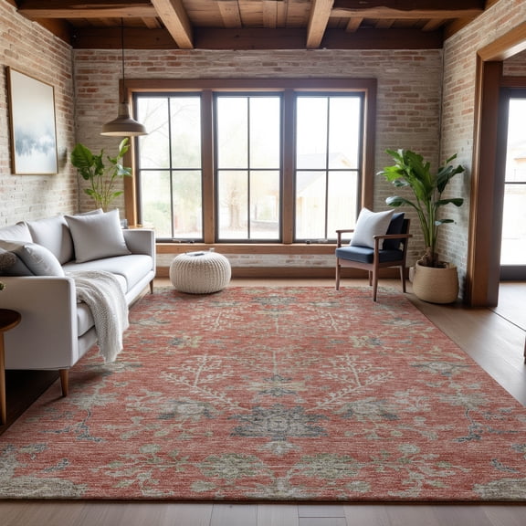 Addison Rugs Mayfield Premium Machine Washable Transitional Floral Coral Rectangle Rug, 9' x 12'