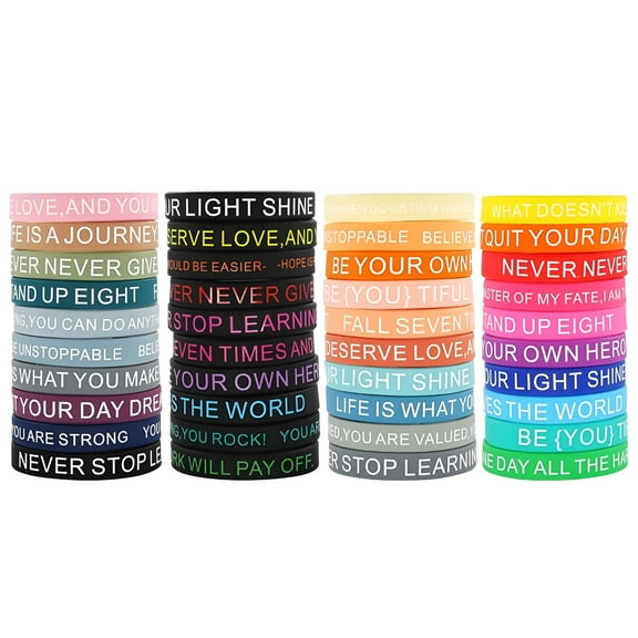 TELOLY Inspirational Silicone Wristbands Rubber Stretch Unisex Bracelets Student Back to School Gift from Teacher Summer Camp Prizes (20PCS)