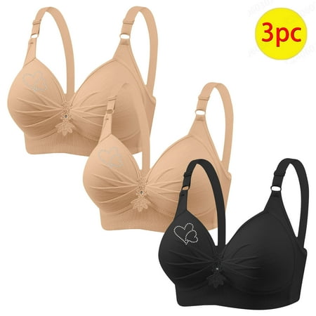 GERsome Pack of 3 Assorted Color Comfortable Full Coverage Bra for Women Wireless Bras with Soft Support Plus Size Everyday Bras 3PC#2Beige/Black XS