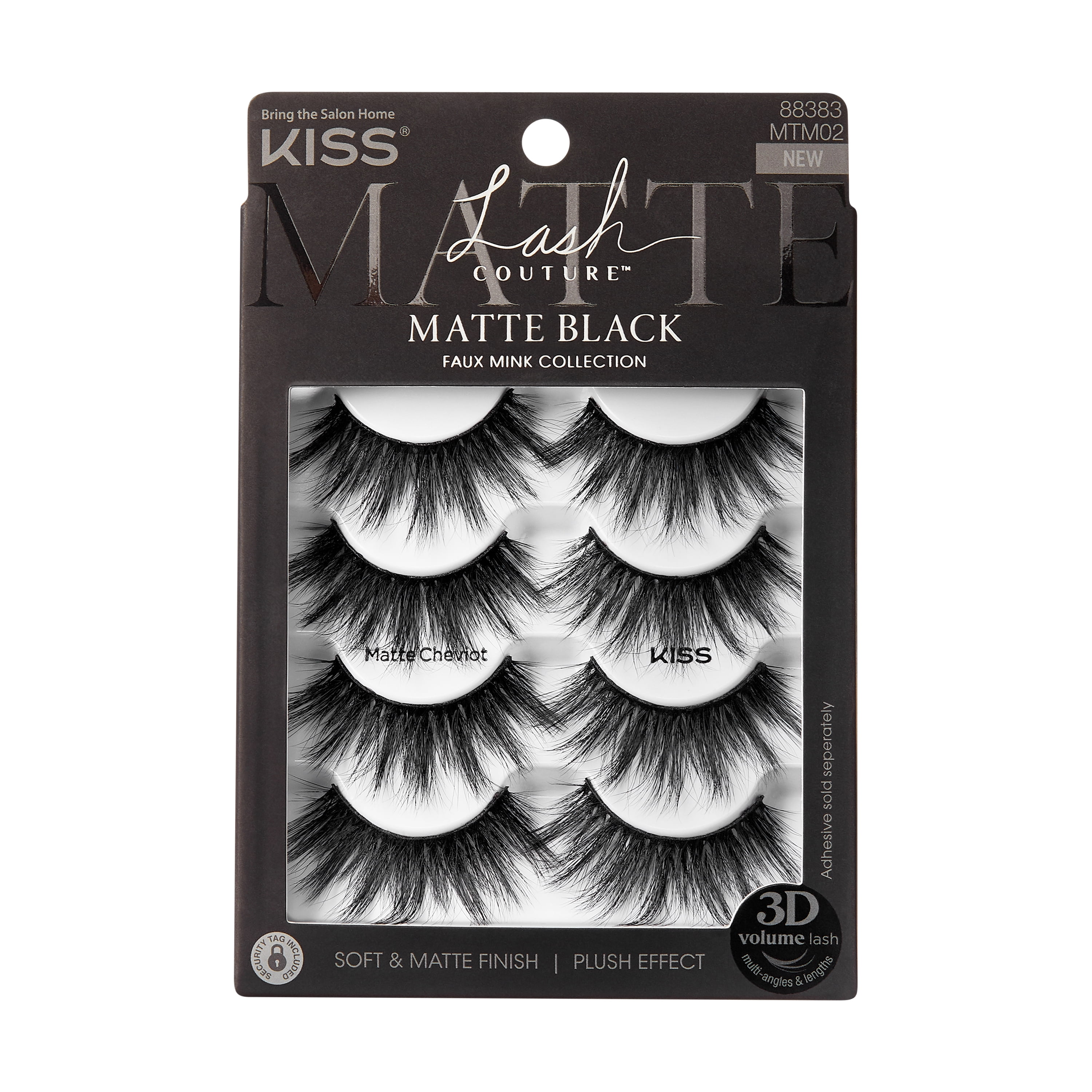 KISS Lash Couture Matte Black Faux Mink Eyelashes Multipack, Matte Cheviot, Black, 4 Pairs