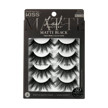 KISS Lash Couture Matte Black Faux Mink Eyelashes Multipack, Matte Cheviot, Black, 4 Pairs