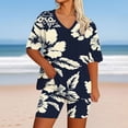 thumbnail image 2 of ZToonmas Women's Plus Size V Neck Short Sleeve Vintage Print Top and Elastic High Waist Bike Shorts 2 Piece Casual Loungewear Set, 2 of 5