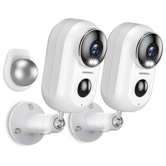 ZUMIMALL 2K Security Camera, 3MP, Outdoor Video Surveillance, with Magnetic Mount, White, 2Pcs