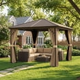 thumbnail image 2 of Outsunny Pavillon à Toit Rigide Pavillon Extérieur en Aluminium Auvent, Brun, 2 of 10