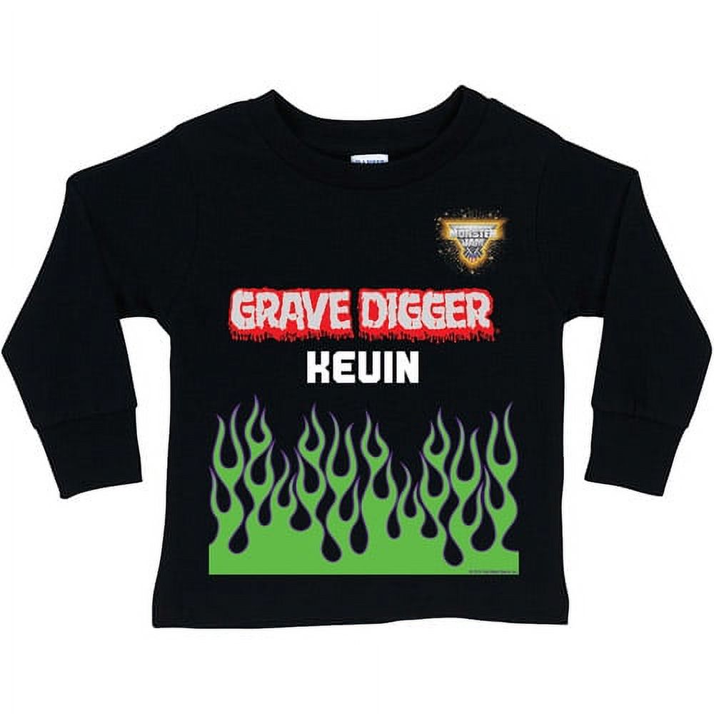 Personalized Monster Jam Grave Digger Uniform Black Long Sleeve Toddler Boys' T-Shirt