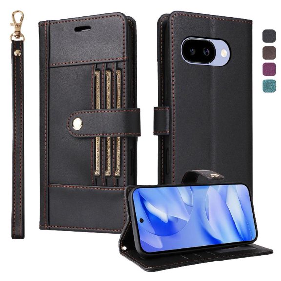 FOXDOCK Funda tipo Cartera para Google Pixel 9A – Cubierta de Cuero PU con Múltiples Ranuras, Bolsillo para Efectivo y Correa de Muñeca