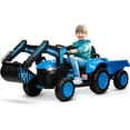 thumbnail image 2 of Luku 12V 3 in 1 Kids Ride on Excavator & Tractor with Detachable Trailer for Boys Girls, Blue, 2 of 7
