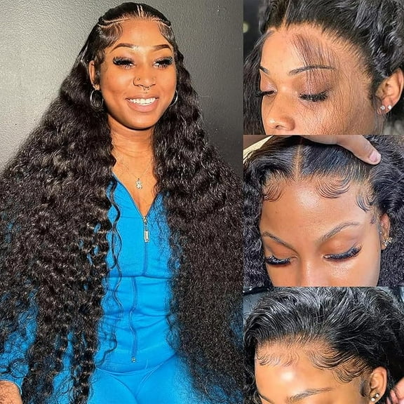 MY 30 Inch 13X4 HD Lace Front Wigs Human Hair Deep Wave Wig for Women 200 Density Transparent Deep Wave Lace Front Wigs Glueless Curly Wigs Pre Plucked Full Lace Frontal Wigs With Baby Hair