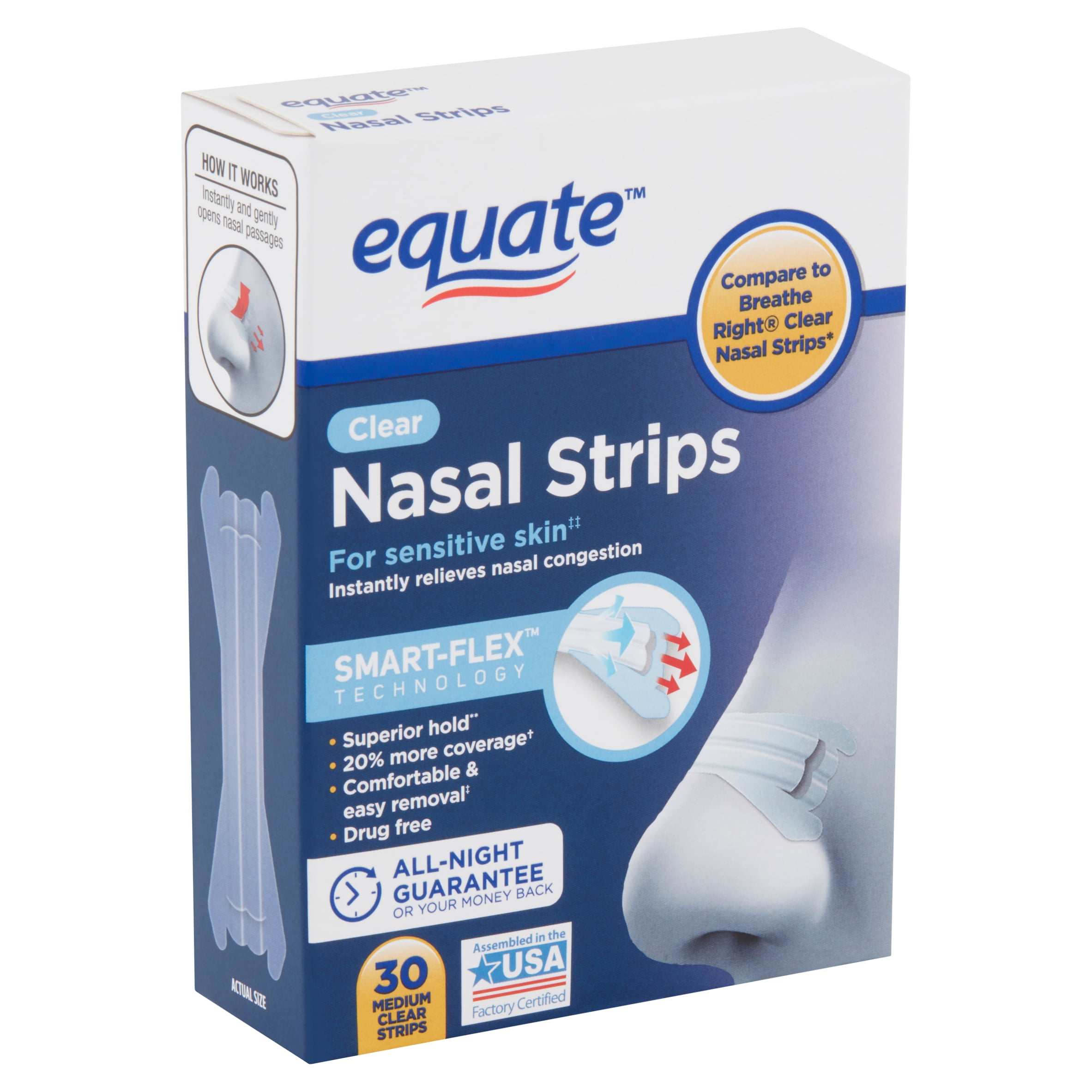 Equate SmartFlex Medium Strength Clear Nasal Strips, 30 count