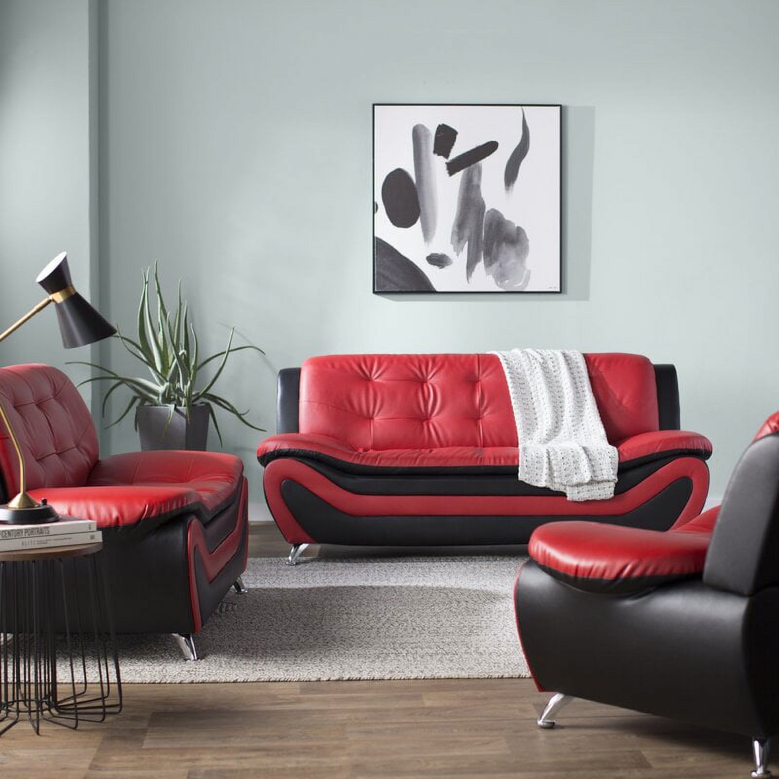 PonLiving Furniture Chicoine 3 Piece Living Room Set / Upholstery Color: Black/Red Chicoine 3 Piece Living Room Set / Upholstery Color: Black/Red