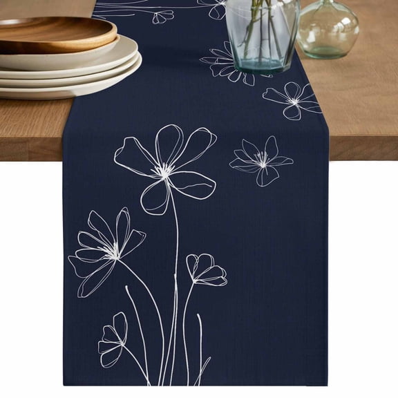 Navy Blue Table Runner 72 Inches, Spring Flora Bed Runner Dresser Scarves Tabletop for Indoor Outdoor Parties/Ceremony/Banquet, 18" x 72"