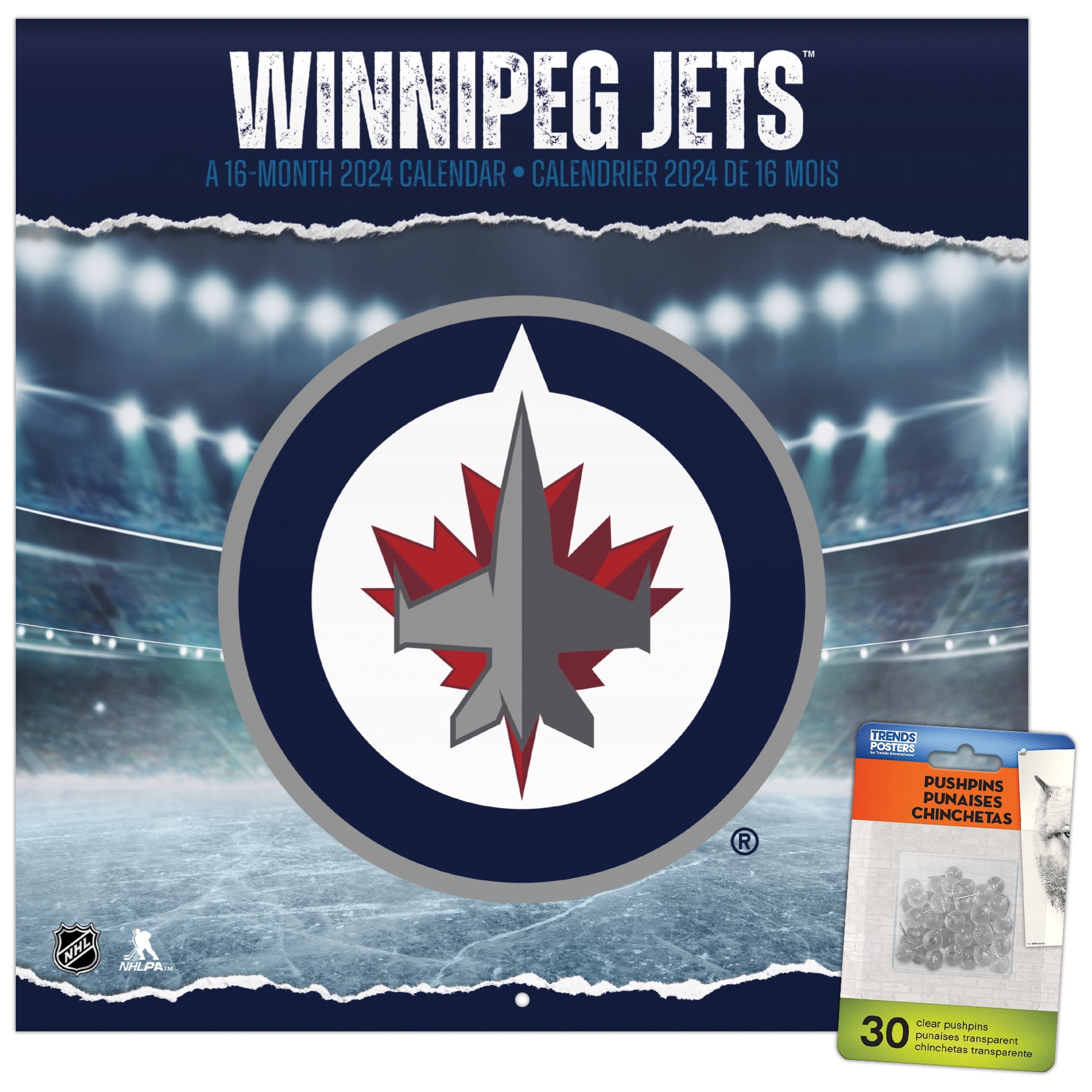 Trends International 2024 NHL Winnipeg Jets Wall Calendar & Push Pins ...