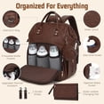 thumbnail image 3 of Premium Vegan Leather Diaper Bag Backpack with Waterproof Changing Pad – Reinforced Stitching & Zippers, Baby Bag for Boy Girl, Stroller Straps, Fits 15.6" Laptop for Work Moms, Dark Brown, 3 of 4