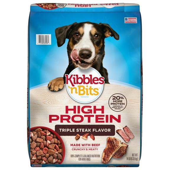 Kibbles 'n Bits Triple Steak Flavor Dry High Protein Dog Food 14 lb Bag