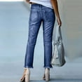 thumbnail image 4 of Travel Cropped Pants Cowgirl Outfits Ankle Denim Pants With Pockets Y2K Frayed Raw Hem Ripped Distressed Jean High Waist Straight Leg Boyfriend Jeans Jeans for Women Trendy Stretchy Baggy Jean, 4 of 5