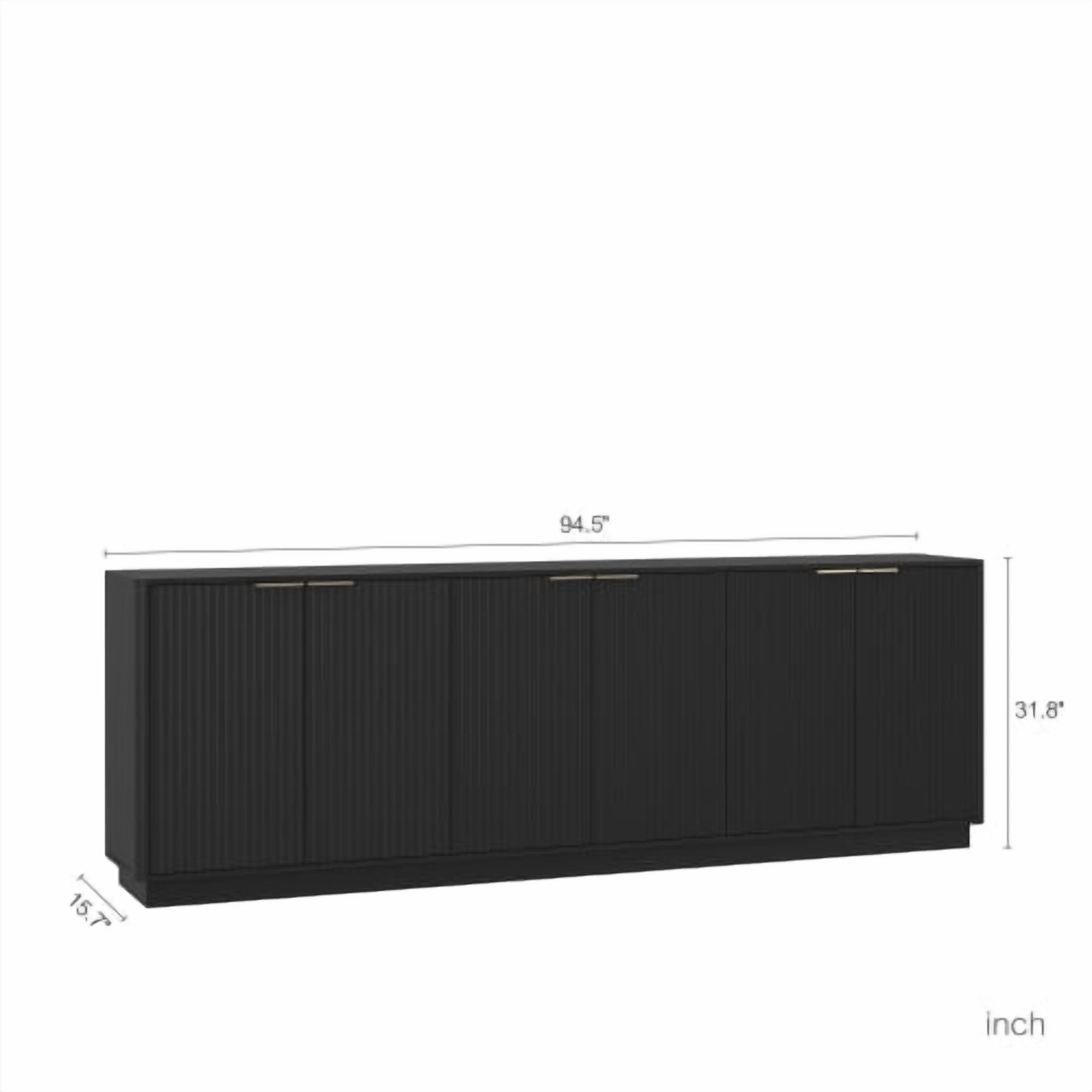 Modern Fluted Sideboard Cabinet with Storage, 6-Door Buffet Credenza with Adjustable Shelves, Accent Console Table for Living Room, Dining Room, TV Stand, Black