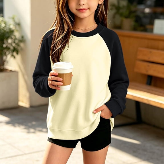 Kids' Long Sleeve Raglan T-Shirt Solid Casual Layering Top Clothing Campus Basic Shirt