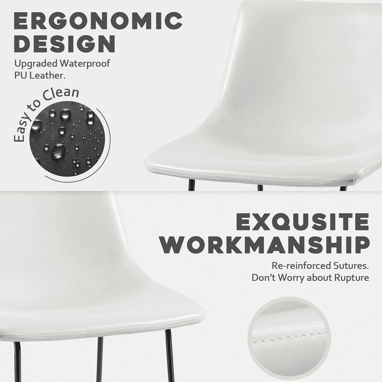 Waleaf 18 inch Bar Stools Set of 2,Counter Height Bar Stools with Back, Modern PU Leather Stools with Metal Leg and Footrest