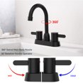 thumbnail image 2 of IVV Modern 3 Hole Matte Black Bathroom Faucets,4 Inch 2 Handles Centerset Bathroom Sink Faucet, 360 Degree Swivel Spout Bathroom Sink Faucet,Sink Faucets for RVs Bathroom Vanity, 2 of 7