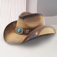 thumbnail image 2 of BRICH Cowboy Cowgirl Hat Western Cowboy Hats for Women Mens Straw Wide with Shapeable Brim Khaki M, 2 of 4