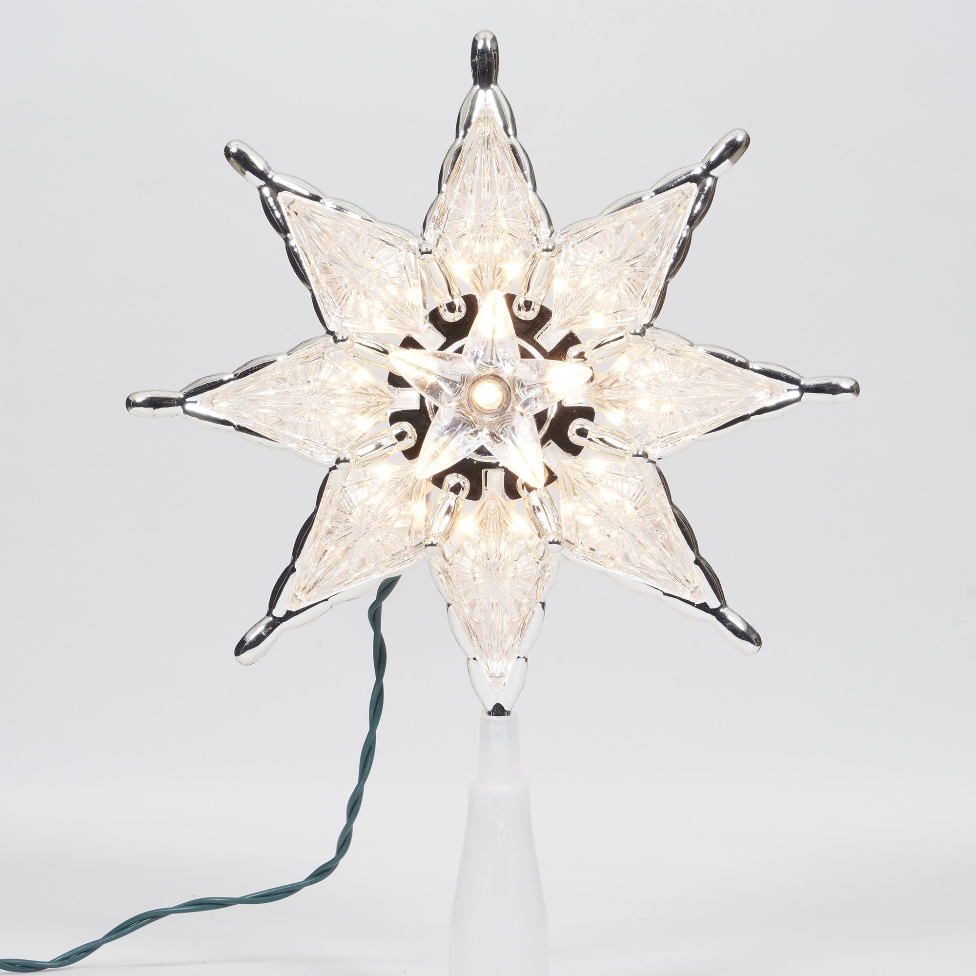 Holiday Time Clear Christmas Tree Topper, Silver-Trim Star, 8", Christmas Tree Topper, 8 in