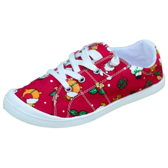 Odeerbi Christmas Canvas Sneakers For Women Flats Shoes 2025 Casual Shoes Versatile Comfortable Lightweight Shoes Red