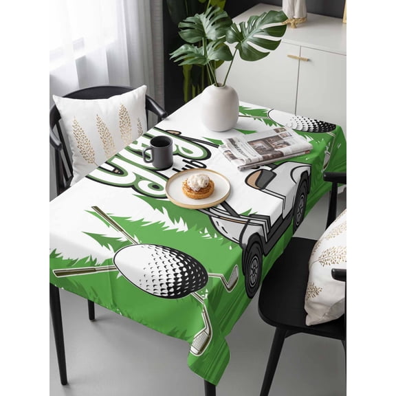 Golf Tablecloth Rectangle Table Cloths 54x108, Waterproof Tablecloth Outdoor Table Cloth, Green Forest Tree Balls Clubs Sports Cartoon Washable Table Cover for Kitchen Dinning Party