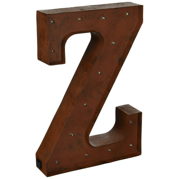 The Gerson Company 12" High Lighted Metal Letter "Z", Rustic Brown