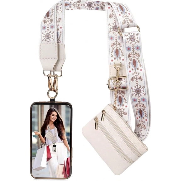 Clip And Go Strap For Phone With Wallet Crossbody Phone Strap With Zippered Wallet Adjustable Anti Theft Cellphone Lanyard For Women Cellphone Chain Accessories Multicolor