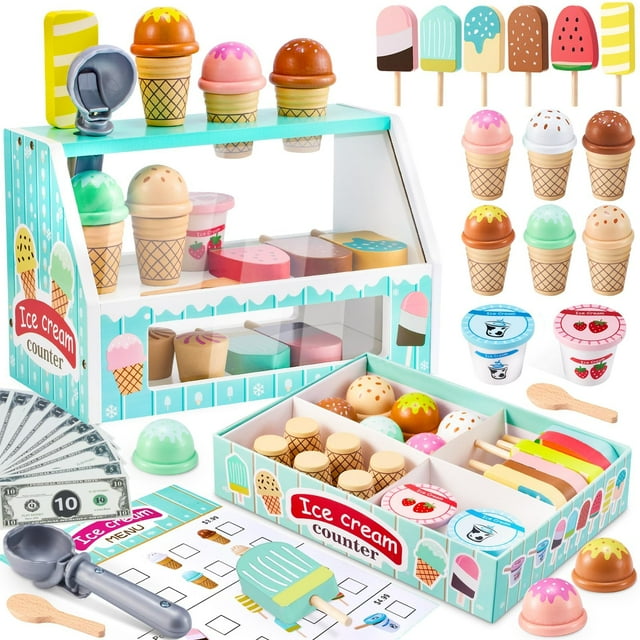 Set de juego de mesa de helados WHOHOLL de madera para niña pequeña