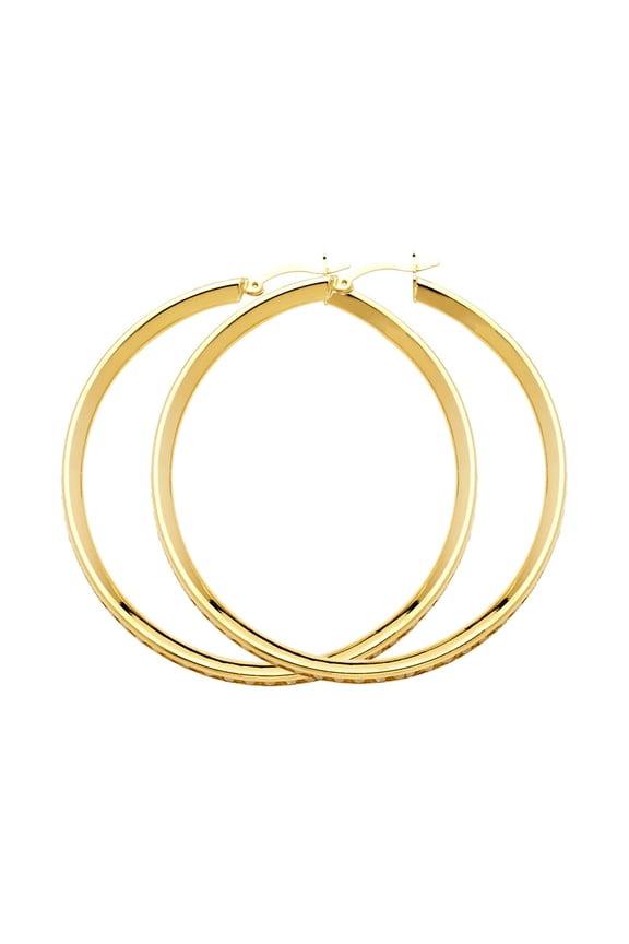 14k Yellow Gold Round Cubic Zirconia Channel Hoop Earrings, (35mm X 35mm)