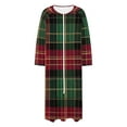 thumbnail image 3 of Womens Christmas Nightgowns Long Sleeve Xmas Plaid Bathrobe Zipper Front Housecoats Split Holiday Sleepwear Green, XXL, 3 of 7