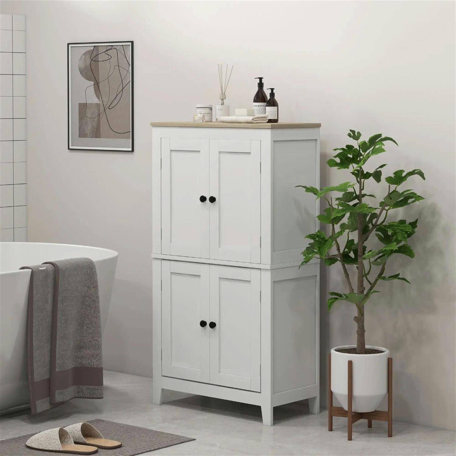 Demi Bonn 43" Bathroom Floor Cabinet, Freestanding Storage Cabinet with Adjustable Shelf and 4 Doors, for Living room, Entryway, Kitchen, White