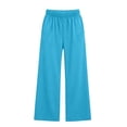 thumbnail image 4 of Cagogo Women Plus Size Wide Leg Elastic Waist Lounge Pant with Pockets Casual Solid Loose Long Trousers Travel Work Loungewear Fall Outfits Winter Clothes, Blue XL, 4 of 7