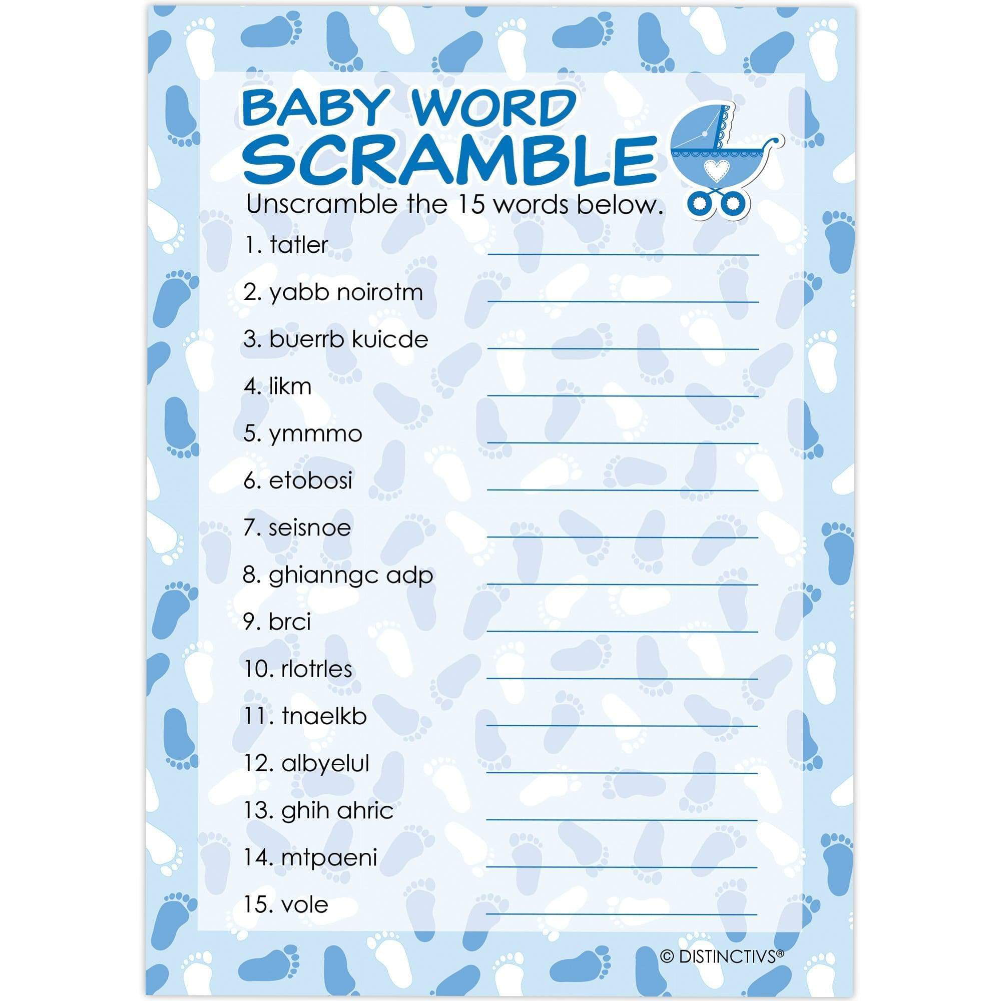 Boy Girl Neutral Unisex Fun Baby Shower Word SCRAMBLE Game 16 A6 Party Cards 