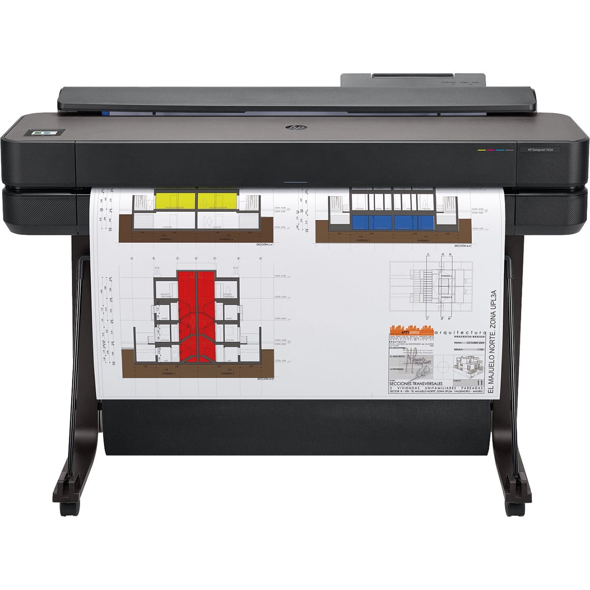 HP DesignJet T650 36" Wireless Large Format Color Thermal Inkjet Plotter Printer, 2025 Edition, Bundle with 3x Color and 80ml Black Ink Pack, Matte Paper Roll