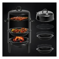 16" 3-Tier Portable Charcoal Smoker Grill with Easy Temperature Control - Black Vertical Grill for Camping, Outdoor Cooking and Backyard Parties
