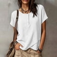 thumbnail image 5 of cocolona Summer Tops for Women Short Sleeve Crew Neck Button Asymmetrical Hem Shirts Dressy Casual Solid Color Blouses, 5 of 6