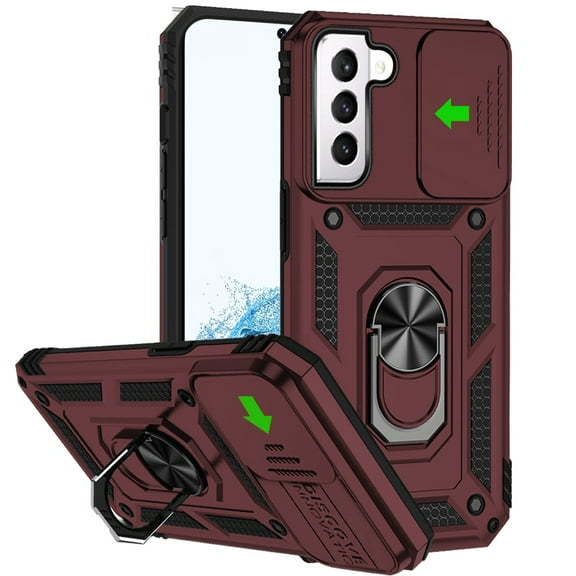 For Samsung Galaxy S22 Ultra Hybrid Case with Stand, Camera Lens Protection & 360° Rotate Ring, Shockproof, Soft Bumper Cover ,Xpm Phone Case [ Burgundy ]