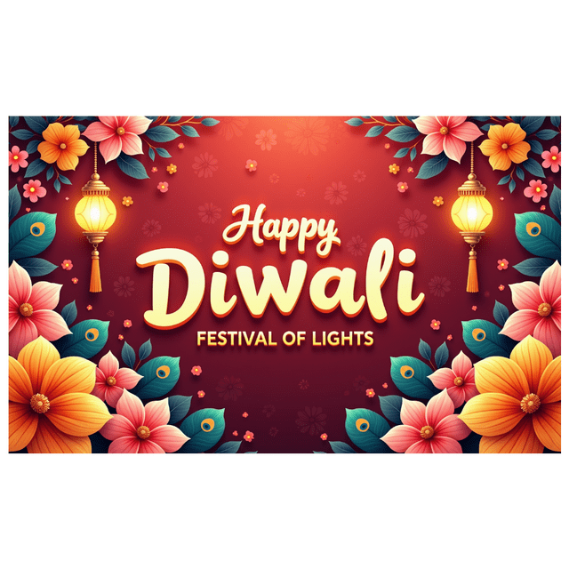 Decorative Design Diwali Banner Colorful Theme Festival of Lights Polyester Material Floral Design for Indian Festival Home Decoration Outdoor Celebration