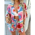 thumbnail image 3 of Women'S Soft Summer Floral Tropical Print V Neck Tee Short Sleeve Button Top Shorts 2 Piece Sets Checkered Flower M, 3 of 8