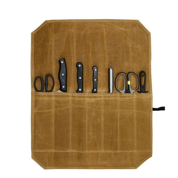 Waxed Canvas Cutter Roll Bag Extra-wide Pocket For Chef's Knives Lightweight