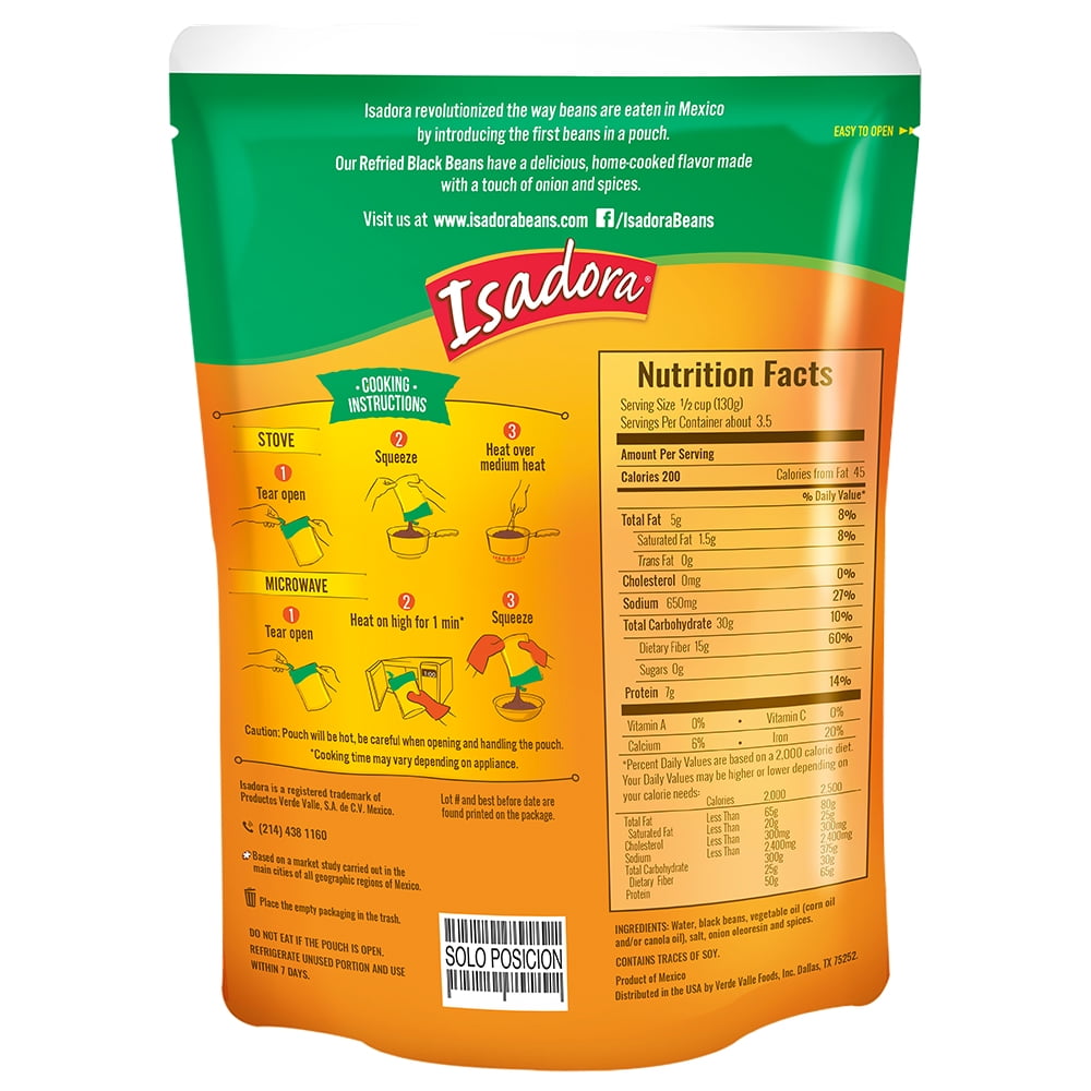 (4 pack) Verde Valle Foods Isadora Refried Black Beans, 15.2 oz