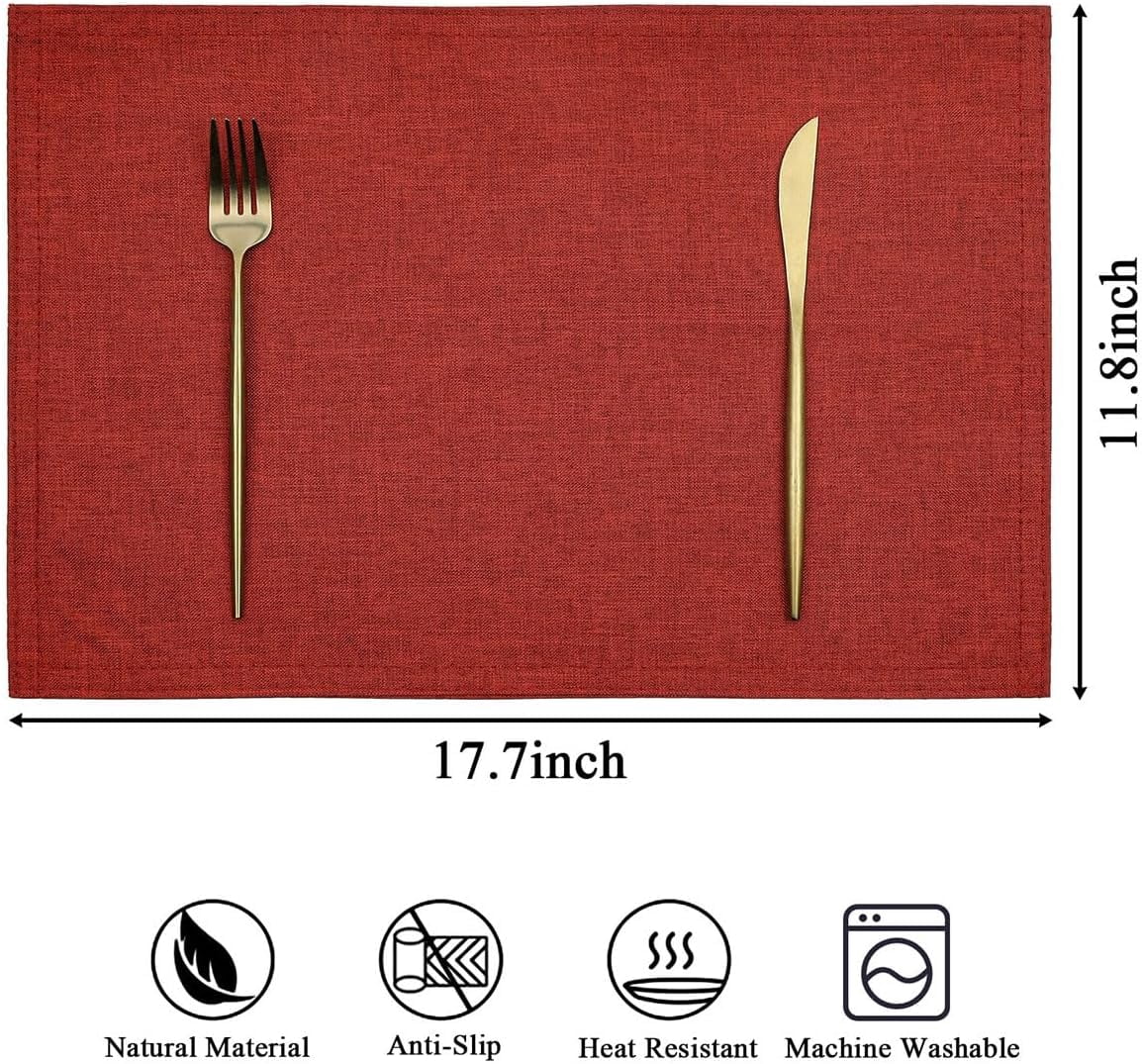 Placemats Set of 4 Washable Non Slip Placemats Heat Resistant Cloth Table Mats Double Layer Absorbent Place Mats, Burgundy Red